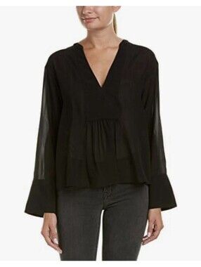 THEORY Women’s Matara-Pebbled Sheer Silk Chiffon Top In Black-Size P